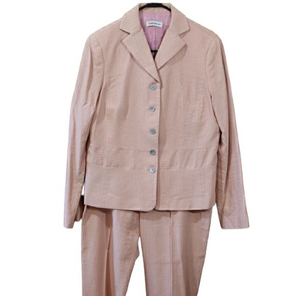Berry Bricken Vintage Pink & Green Striped Pant Suit Blazer 12 - Picture 1 of 16